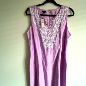 Talbots Linen Embroidered Pale Lavender Dress with Tags